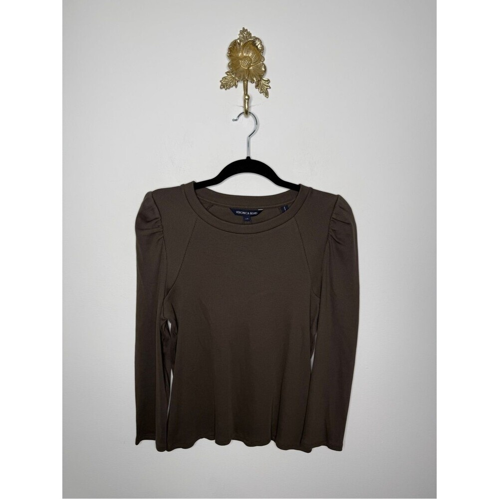 Veronica Beard Delano Puff Shoulder Stretch Cotton Top L